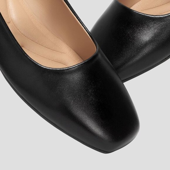 Women Pu Black Polyurethane (PU) Closed Toe Strap Buckle Ballerina Flats Shoes - Picture 2 of 6